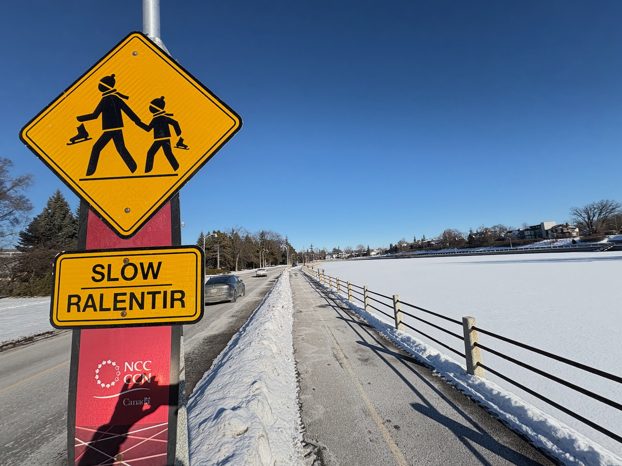 Rideau Canal. Traffic signs are already up